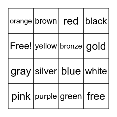 Colors Bingo Card