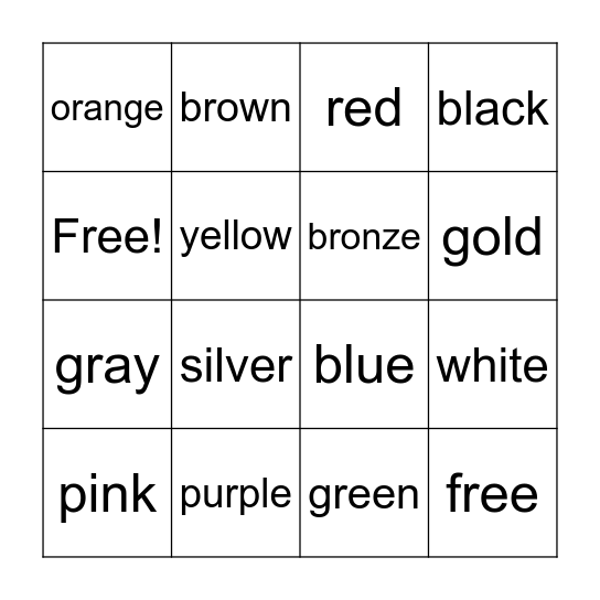 Colors Bingo Card