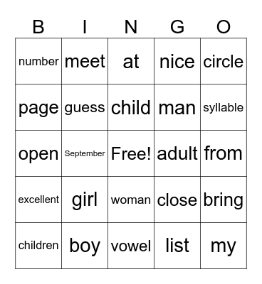 Words You Hear At School Bingo Card