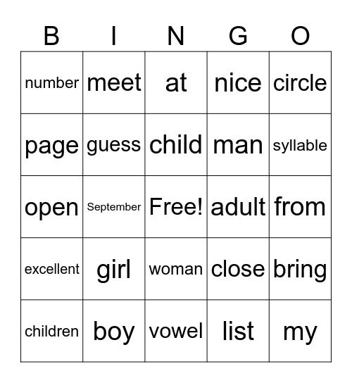 Words You Hear At School Bingo Card