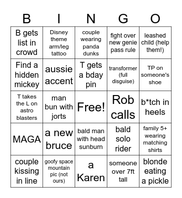 Disney Bingo Card