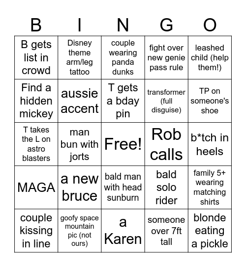 Disney Bingo Card