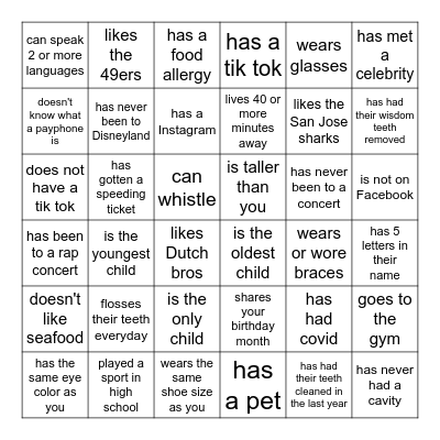 Find someone WHO..... Bingo Card