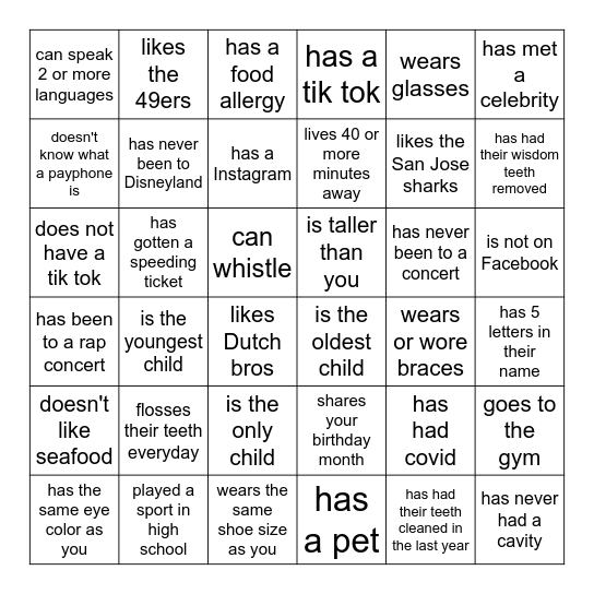 Find someone WHO..... Bingo Card