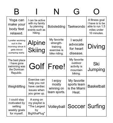 Patrick's Bingo Card