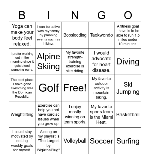 Patrick's Bingo Card