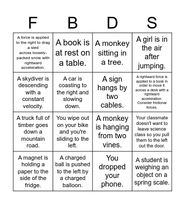 Free Body Diagram Bingo Card