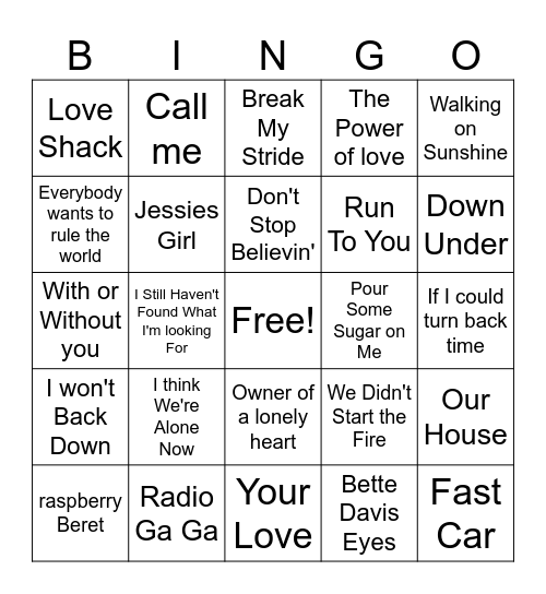 80's Part 3 Bingo Card