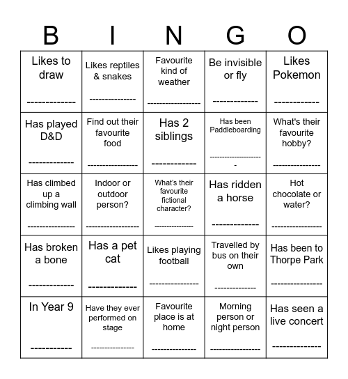 Human Bingo Card