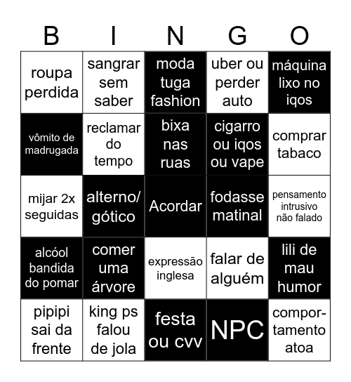 Fodasse bingo Card