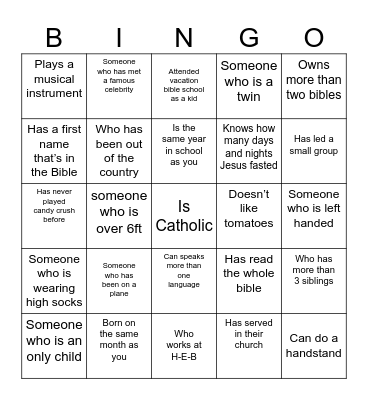 Bingo! Find someone who... Bingo Card
