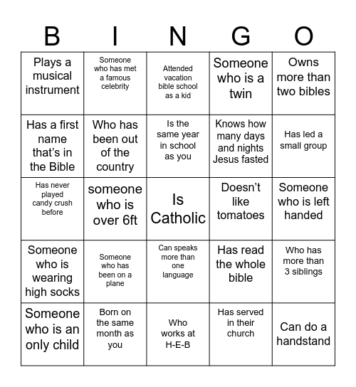 Bingo! Find someone who... Bingo Card