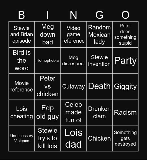 Family Guy Bingo Card