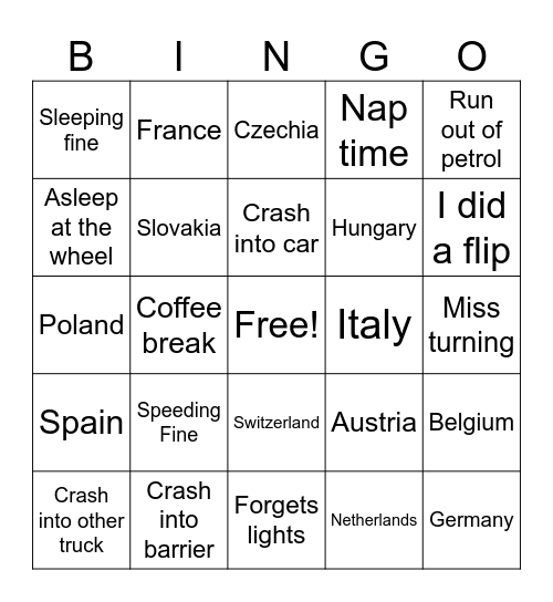 ETS 2 Bingo Card