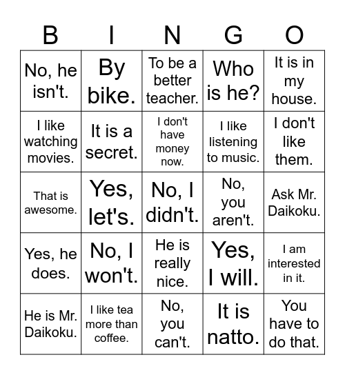 Mr. DK & Ms. Taninyo, Please Come Here! Bingo Card