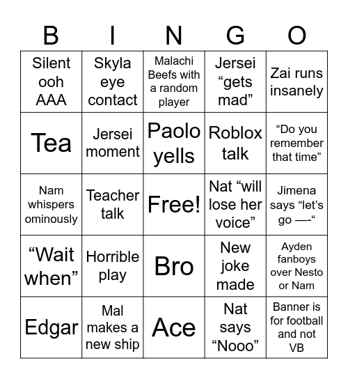 VB games Bingo Card