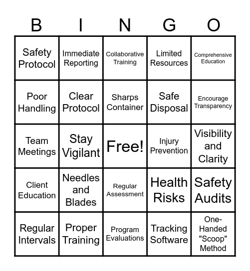 Sharps Hazards Bingo Card