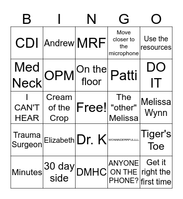 Risk Huddle Bingo Card