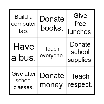 Quality Education Bingo Card