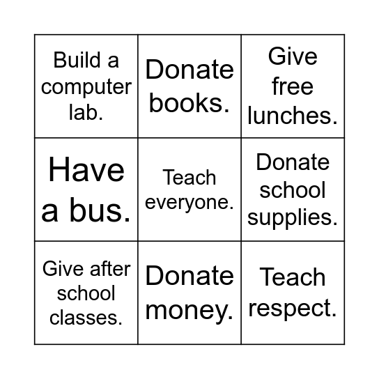 Quality Education Bingo Card