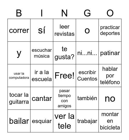 Realidades Capitulo 1A Bingo Card