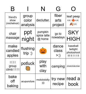 autumn!! ! ! ! ! ! 2024 🥴😤😝 binGO! Bingo Card