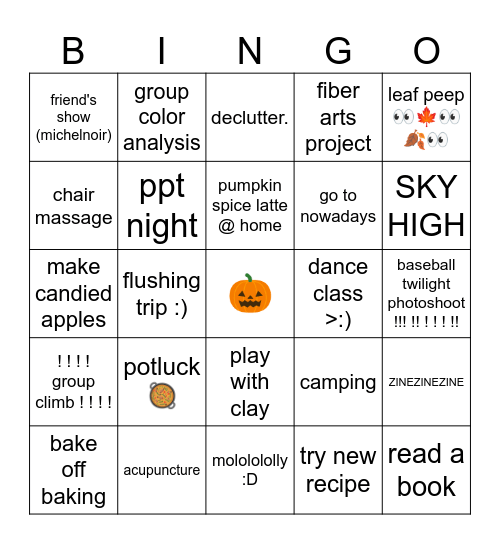 autumn!! ! ! ! ! ! 2024 🥴😤😝 binGO! Bingo Card