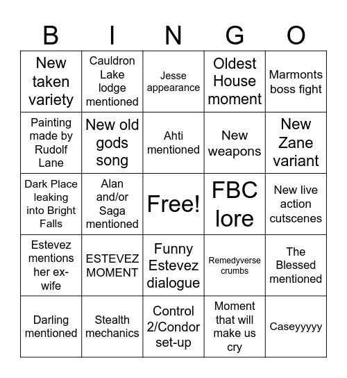 Alan Wake 2: The Lake House bingo (updated) Bingo Card