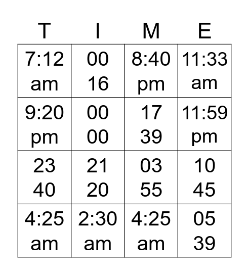 Bingo Time! Bingo Card