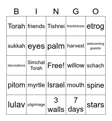 Sukkot Bingo Card