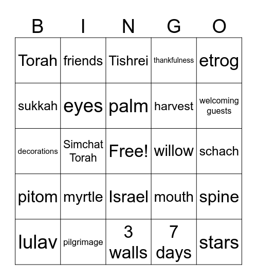 Sukkot Bingo Card