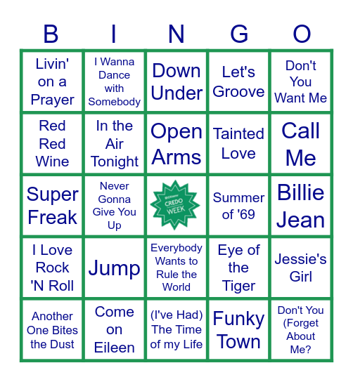 Credo 80's Musical Bingo Card