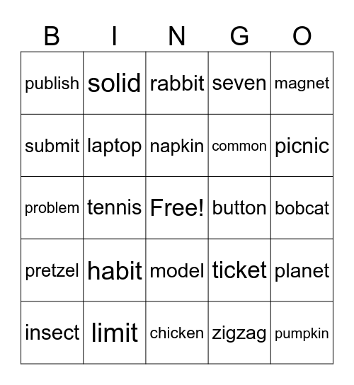 5th Grade Bingo Card
