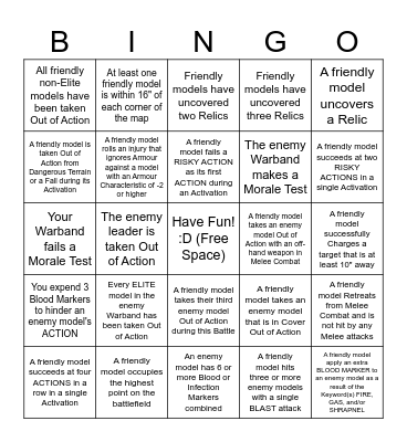 Trench Crusade Bingo Card