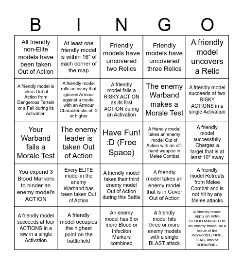 Trench Crusade Bingo Card