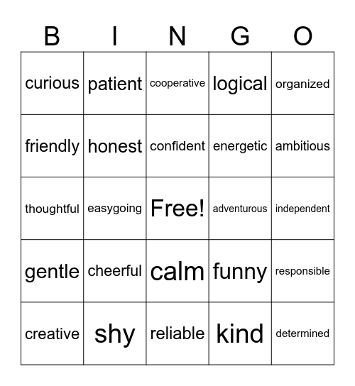 Personality BINGO Card