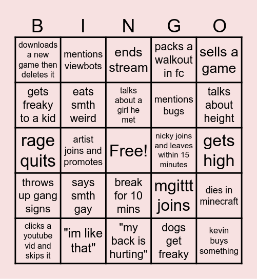 KEVIN 24HR BINGO Card