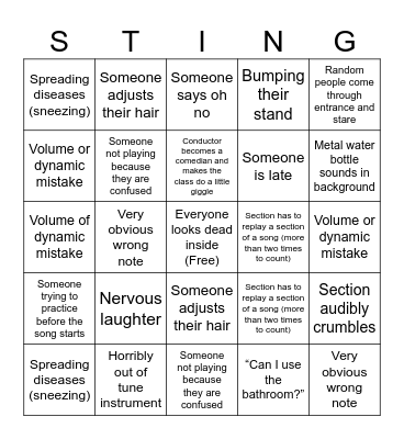 Rehearsal bingo strings Bingo Card