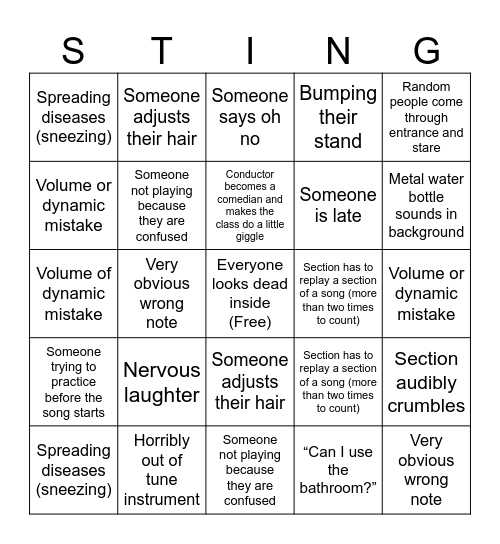 Rehearsal bingo strings Bingo Card