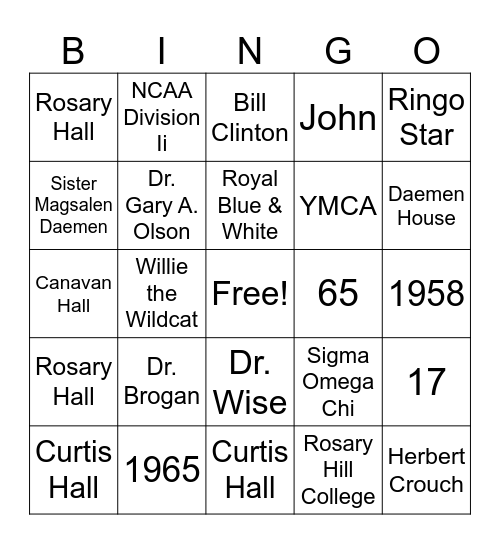 Daemen Trivia Bingo Card