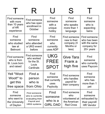 UKG Kendra Scott Networking BINGO Card