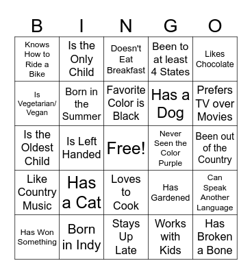 Getting to Know You Bingo Card