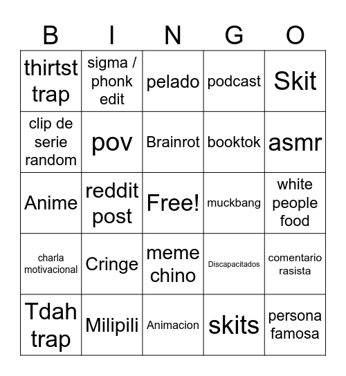 Untitled Bingo Card