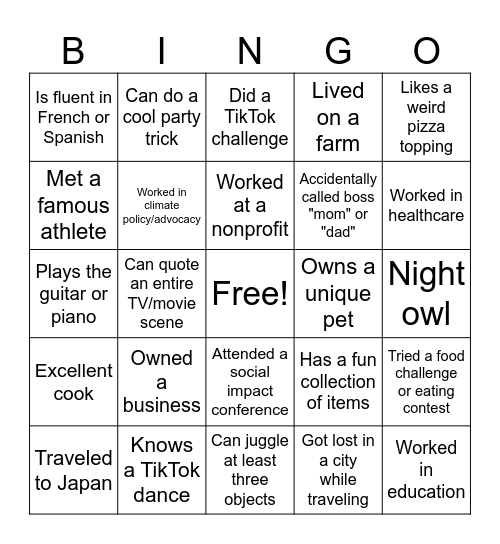 Untitled Bingo Card