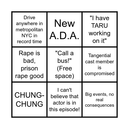 Law & Order SVU Bingo Card