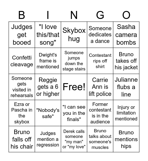 DWTS Soul Night Bingo Card