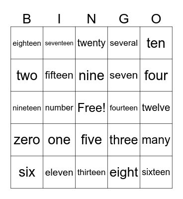 Numbers Bingo Card