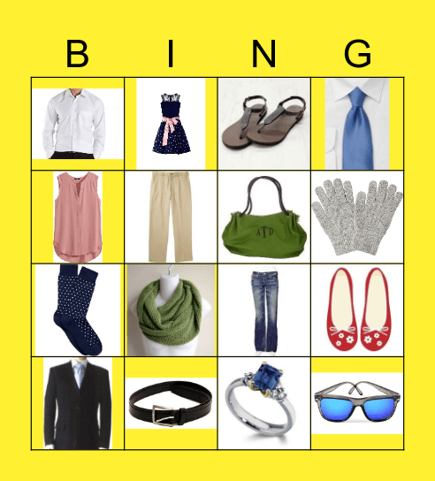 Clothing Bingo Card