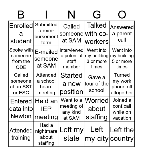 Summertime Bingo Card