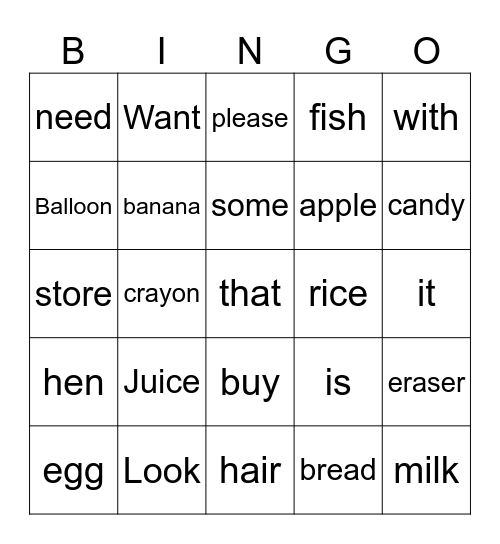 test Bingo Card